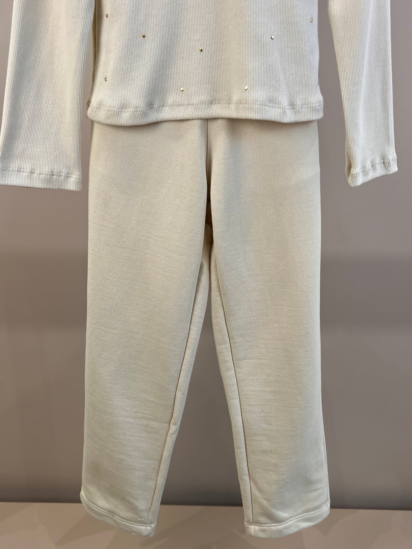 Conjunto Infantil Blusa ML Infinito e Calça Jogger Malha Canelada Bege - Luluzinha