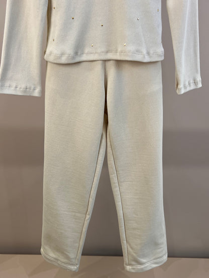 Conjunto Infantil Blusa ML Infinito e Calça Jogger Malha Canelada Bege - Luluzinha