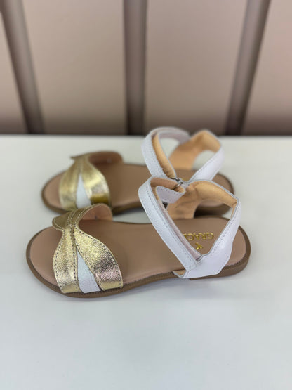 Sandália Infantil Flor Dourada Branca Perolada - Gracia