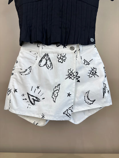 Conjunto Teen Blusa Pregas Laço Alça e Shorts-saia Sarja Star Off White - Two In