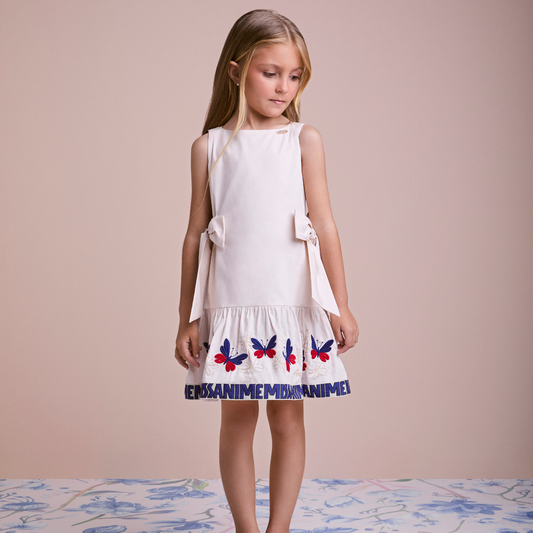Vestido Infantil Laços Laterais e Bordados Borboletas - Animê