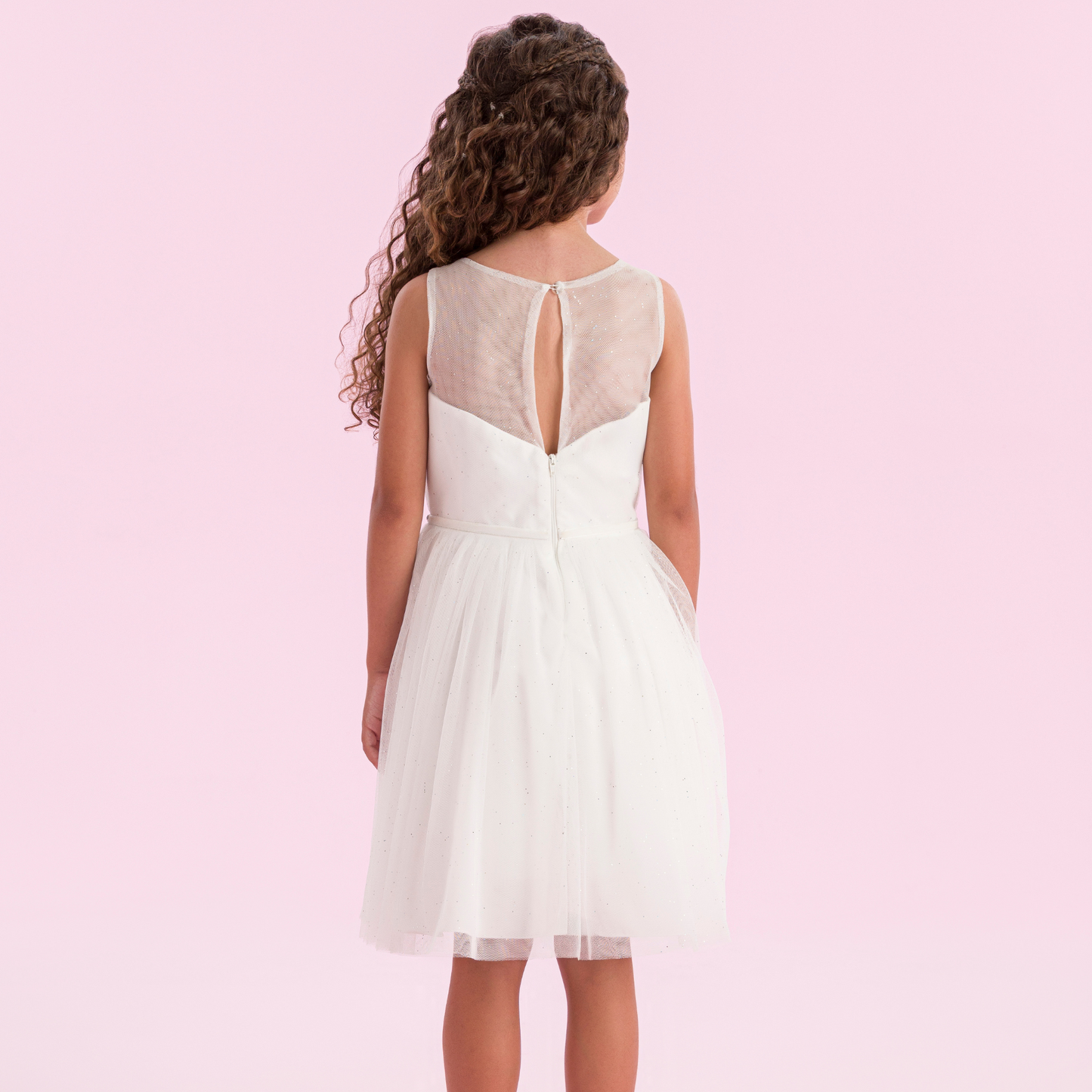 Vestido Infantil Tule Cinto Pérolas e Strass Off - Petit Cherie