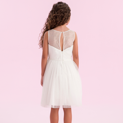 Vestido Infantil Tule Cinto Pérolas e Strass Off - Petit Cherie