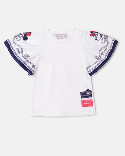 Conjunto Infantil Jardineira Jeans com Blusa Mangas Amplas Minnie Navy - Animê