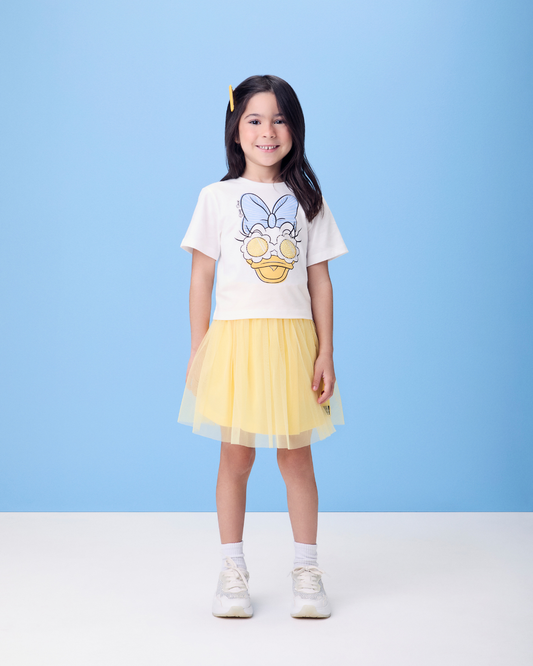 Conjunto Infantil Blusa Daisy e Saia Tule Amarela - Momi