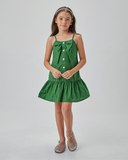 Vestido Infantil Jumper Tricoline com Laço Verde - Beabá