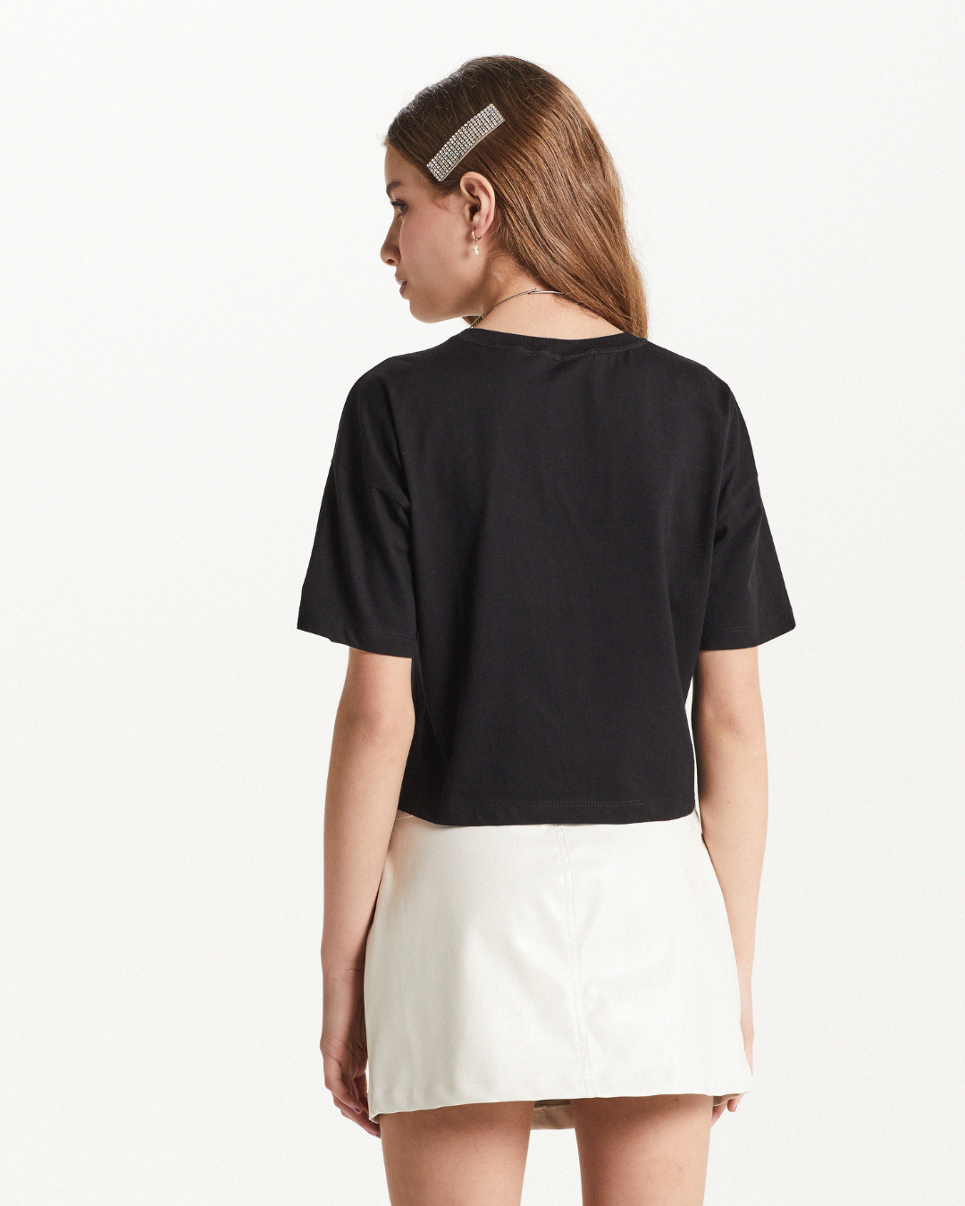 Conjunto Teen Camiseta Oversized e Saia-Shorts com Tachas Preta - Two In