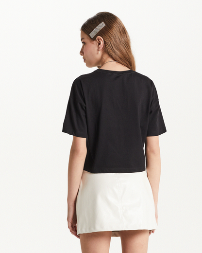 Conjunto Teen Camiseta Oversized e Saia-Shorts com Tachas Preta - Two In