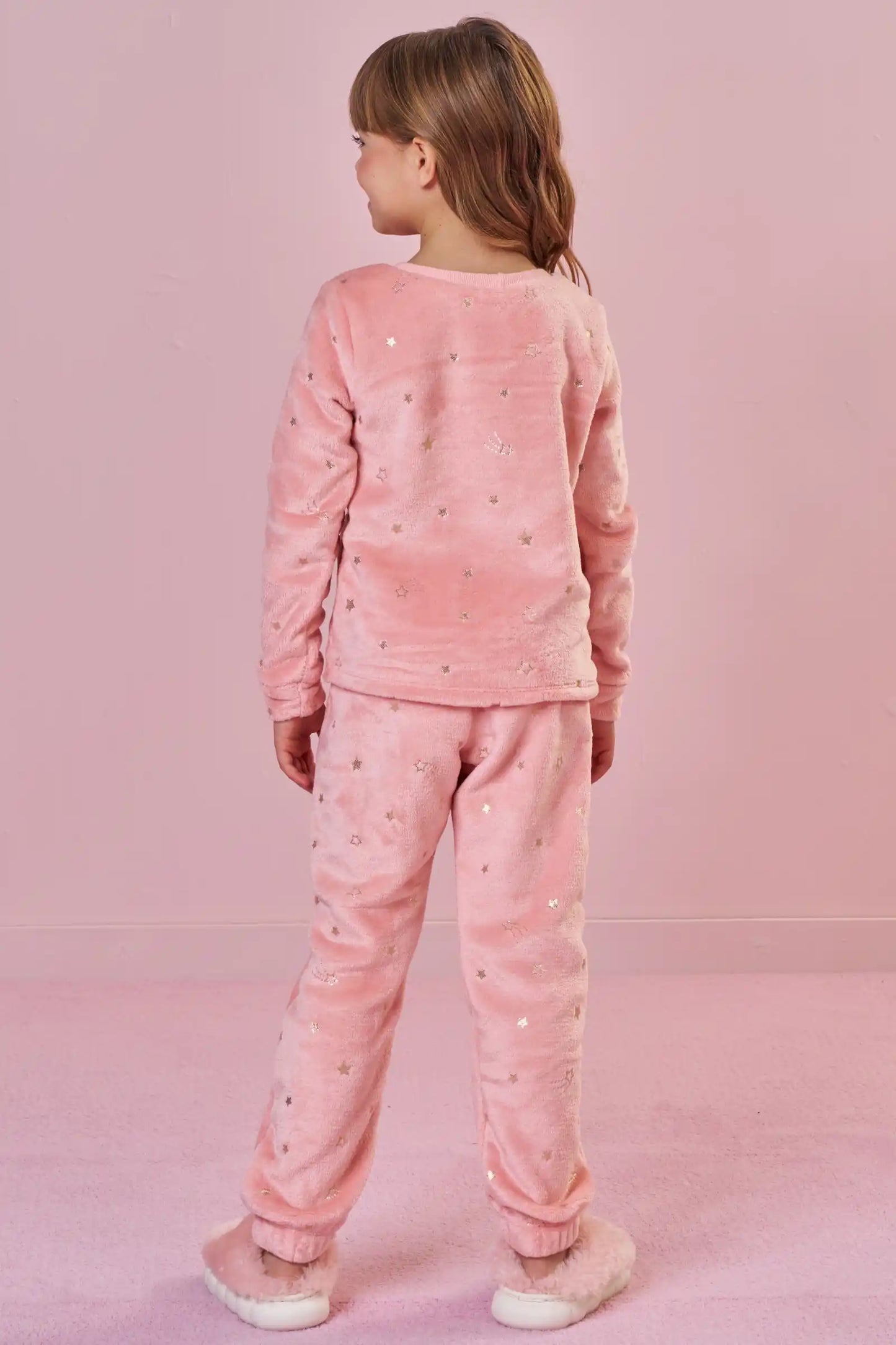Pijama Infantil Blusão ML Ursinha e Calça Pelinho Foil Rosa Aloha - Infanti