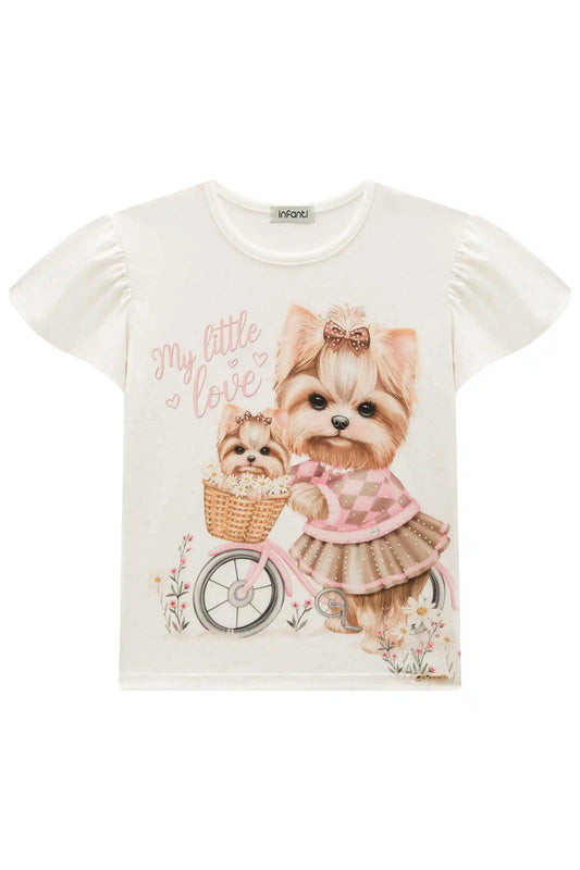 Blusa Infantil Malha Comfy Cachorrinha Cute Bege Claro - Infanti