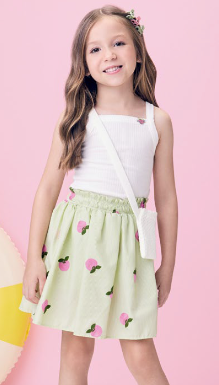 Conjunto Infantil Regata e Saia Bordada Maças - Momi PRÉ-VENDA