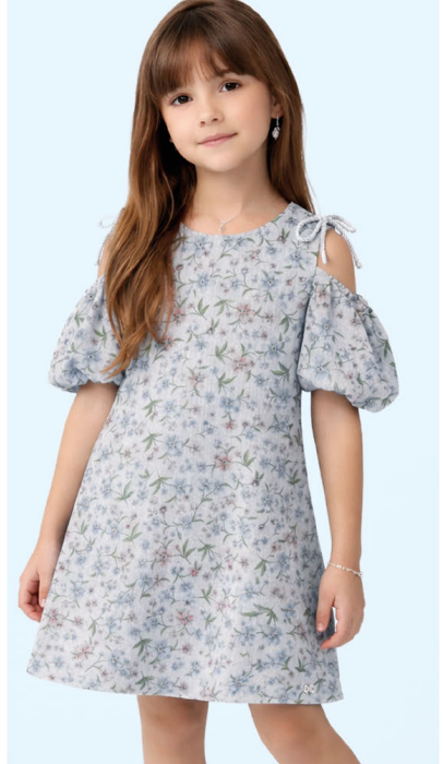 Vestido Infantil Estampa Floral Com Manga Balonê - Luluzinha