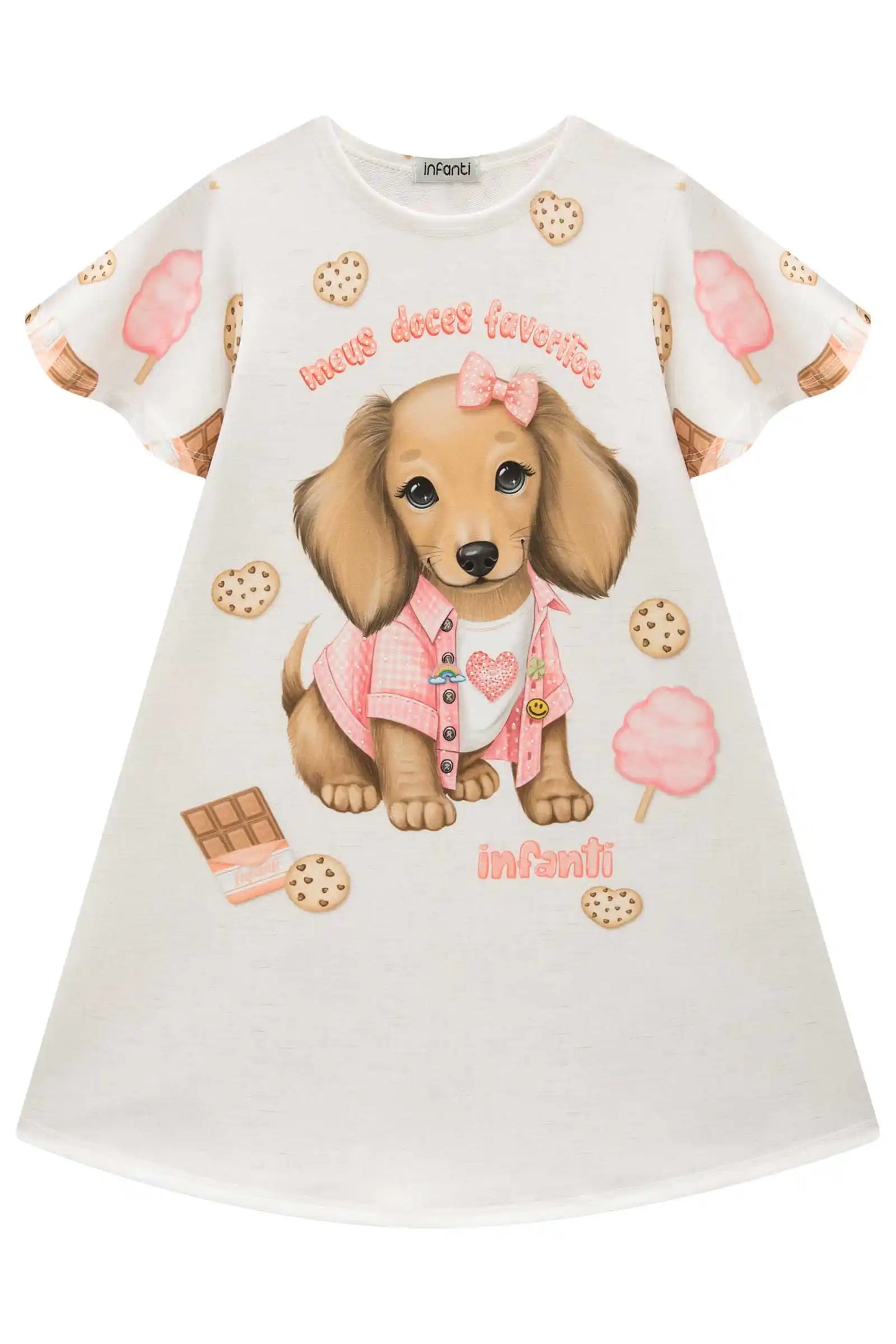 Vestido Infantil Molecotton Meus Doces Favoritos Bege Claro - Infanti