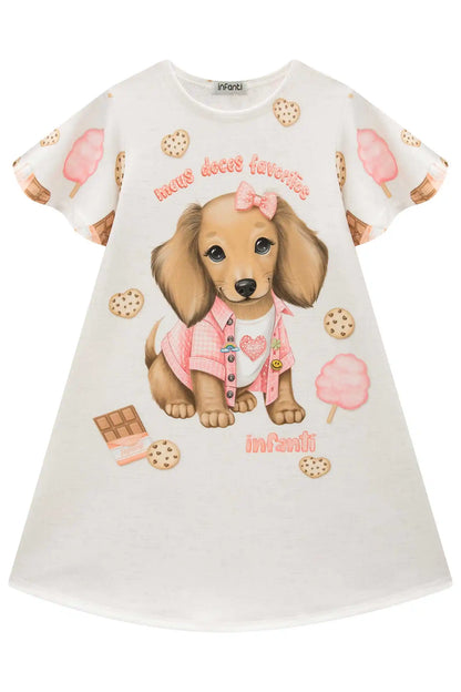 Vestido Infantil Molecotton Meus Doces Favoritos Bege Claro - Infanti