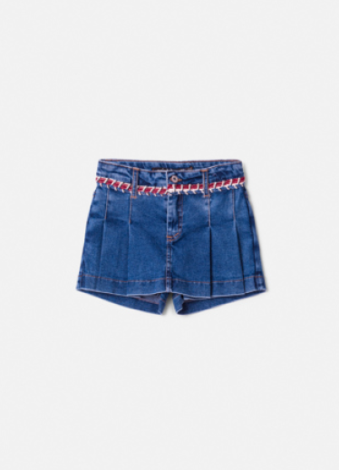 Conjunto Infantil Conceito Colete Tricot Corações e Shorts-saia Jeans Cós Bordado - Animê PRÉ-VENDA
