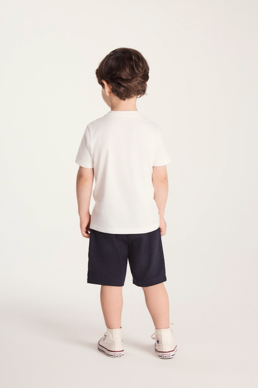 Conjunto Infantil Camiseta Algodão Little Racer e Bermuda Sarja Marinho - Um Mais Um