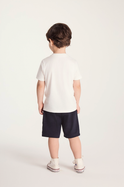 Conjunto Infantil Camiseta Algodão Little Racer e Bermuda Sarja Marinho - Um Mais Um