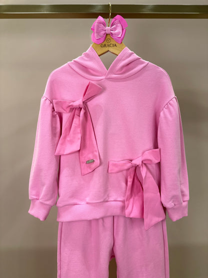 Conjunto Infantil Casaco e Calça Moletom Rosa Girly - Animê Petite