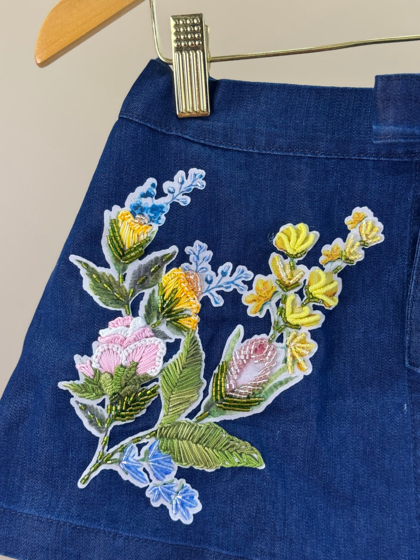 Shorts-Saia Infantil Jeans Bordada Flores - Luluzinha