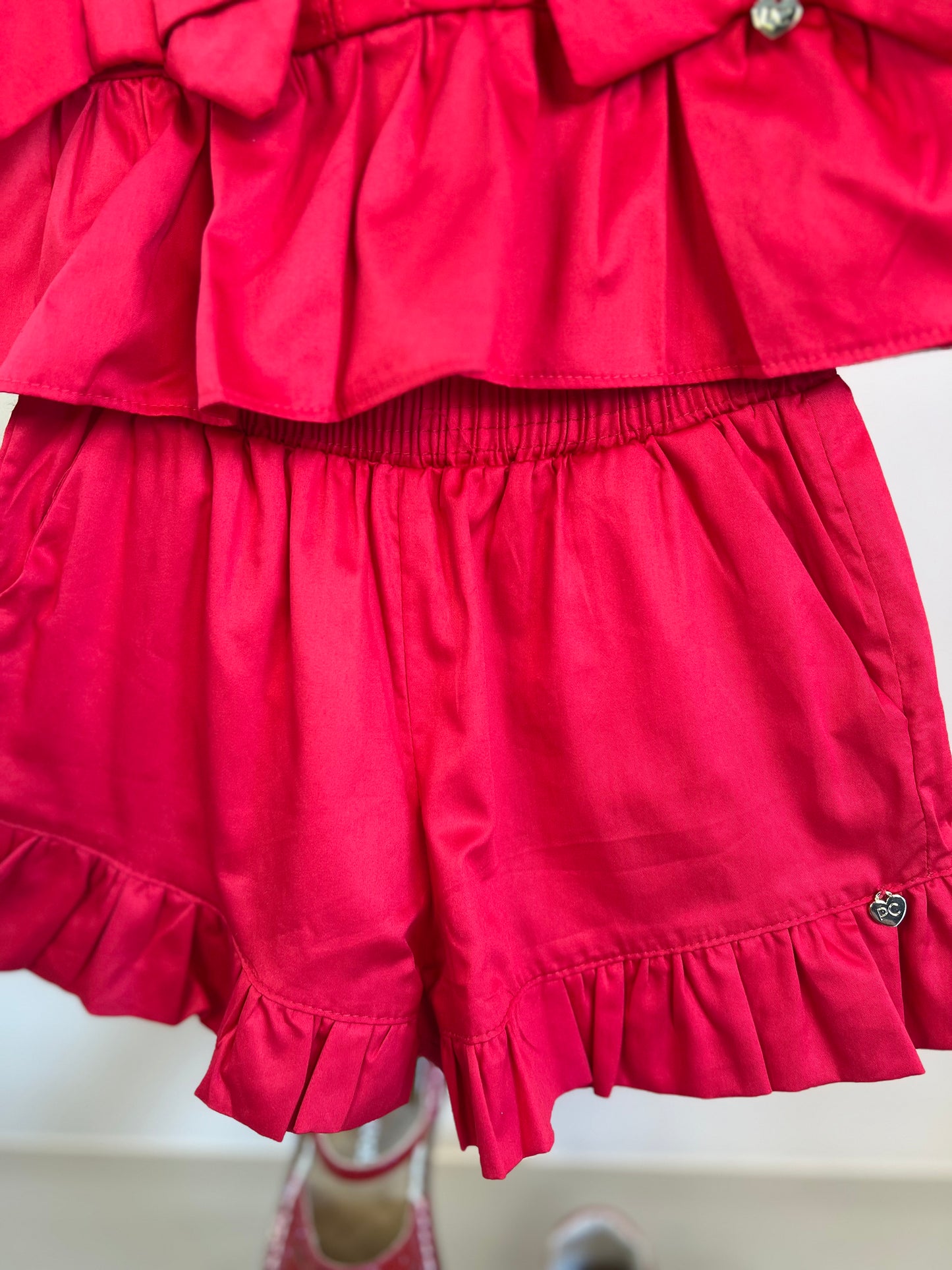 Conjunto Infantil Algodão Vermelho Blusa e Shorts Babados - Petit Cherie