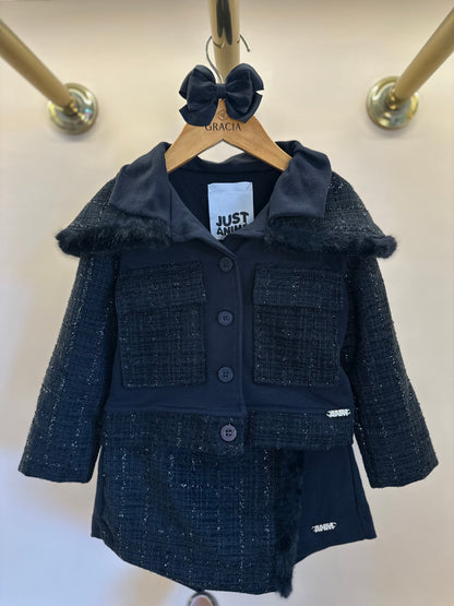 Conjunto Infantil Conceito Tweed Casaco e Saia-shorts Preto - Animê