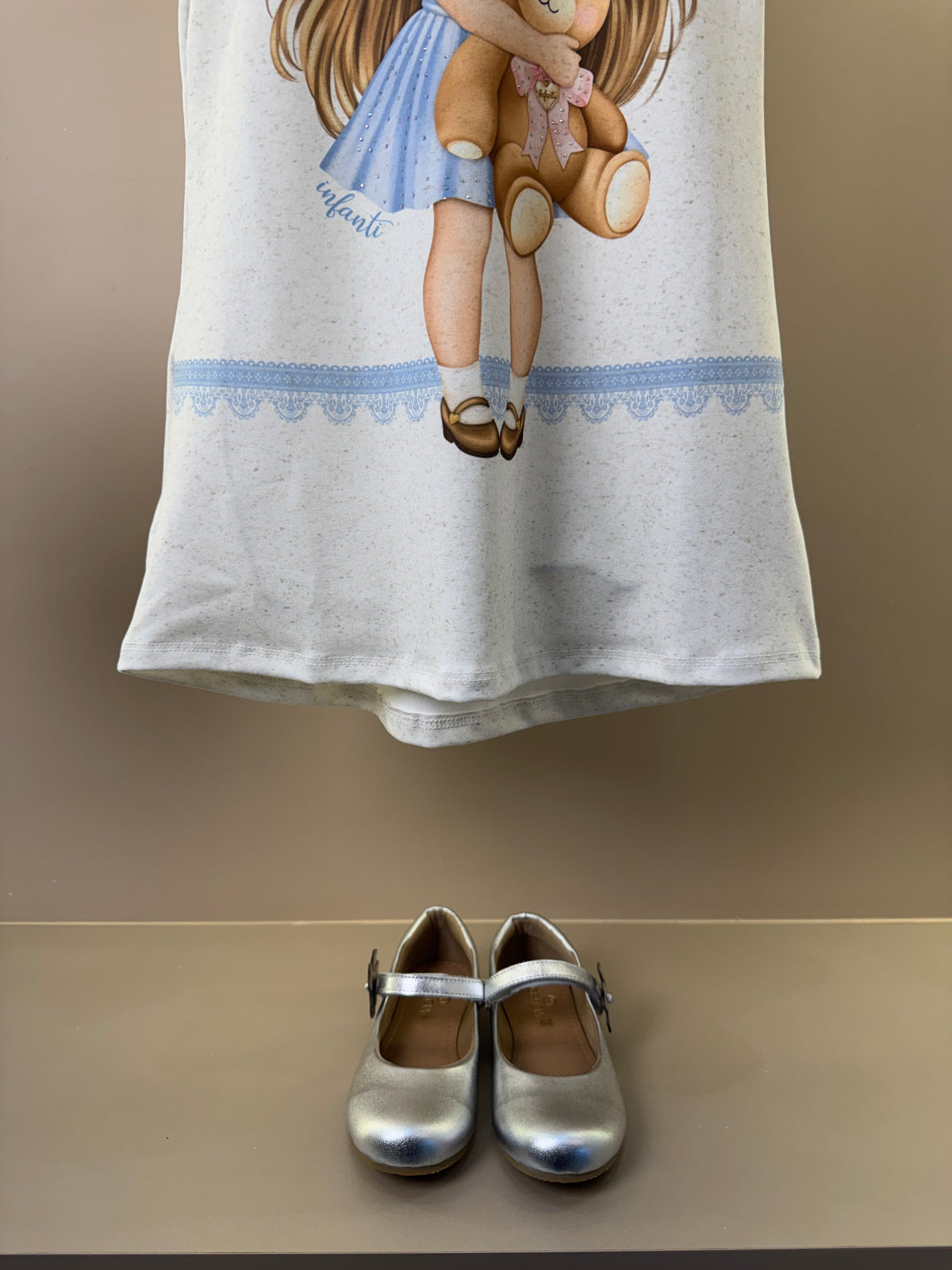 Vestido Infantil Ursinha  e Bolsa Ursinho Com Laço - Infanti
