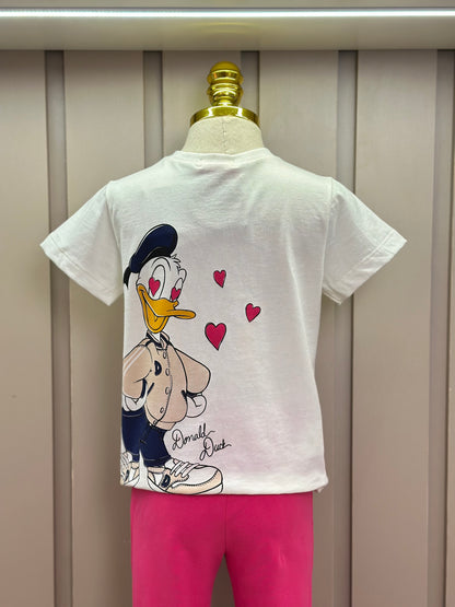Conjunto Infantil Blusa Daisy  Lenço Coração e Legging  Rosa - Momi