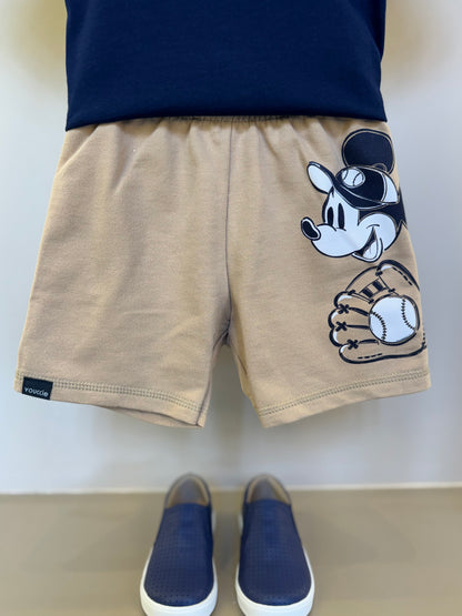 Conjunto Infantil Camiseta Marinho Mickey e Bermuda Bege - Youccie