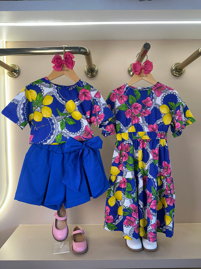 Vestido Infantil Estampa Primavera Floral e Limões - Animê