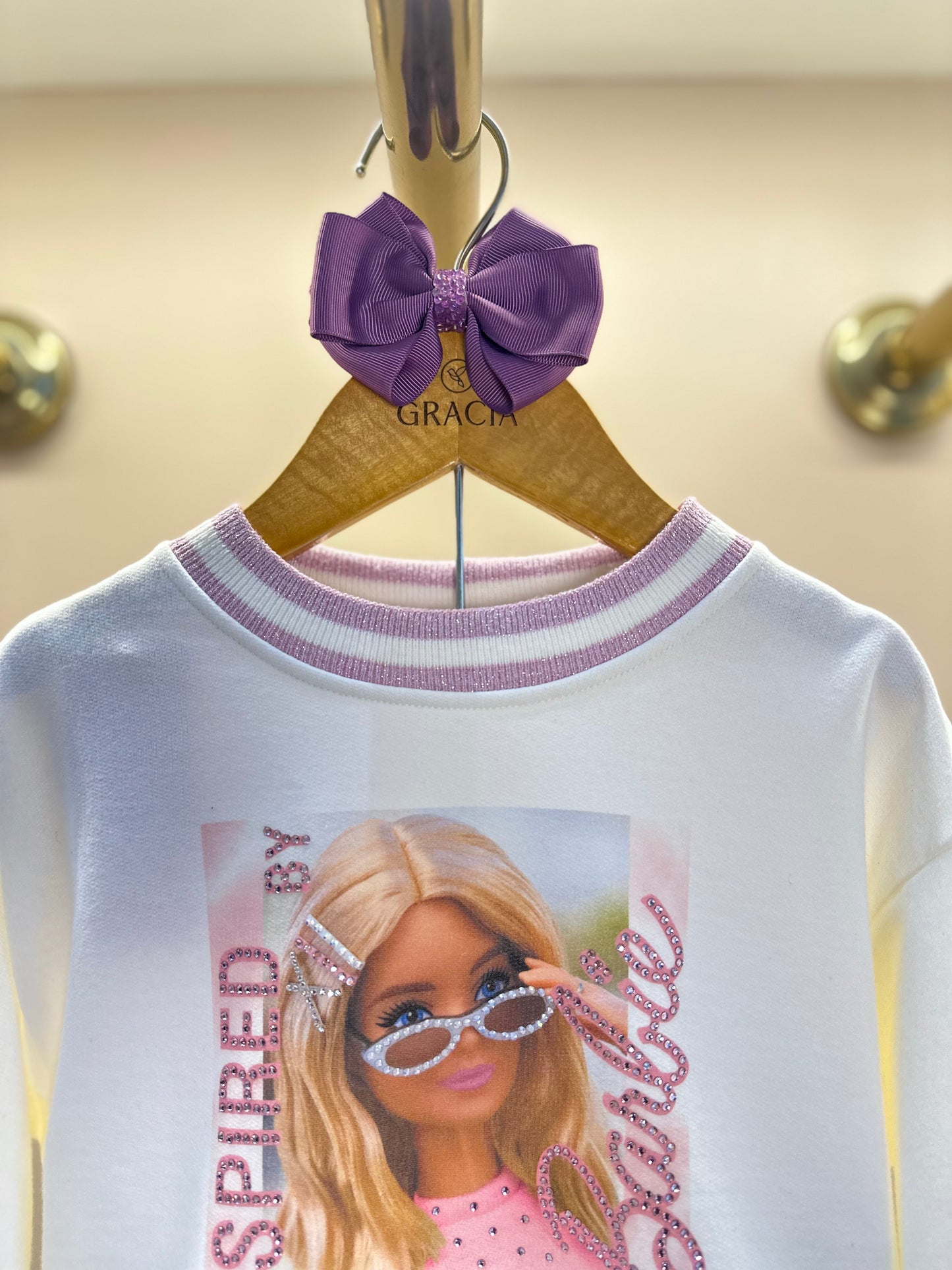 Blusa Moletom Infantil Patche Barbie Cristais Off White - Pituchinhus