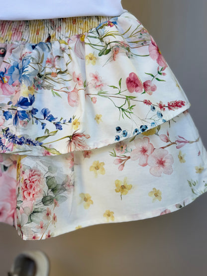 Conjunto Infantil Clássico Blusa Manga Floral e Saia Floral Candy - Um Mais Um