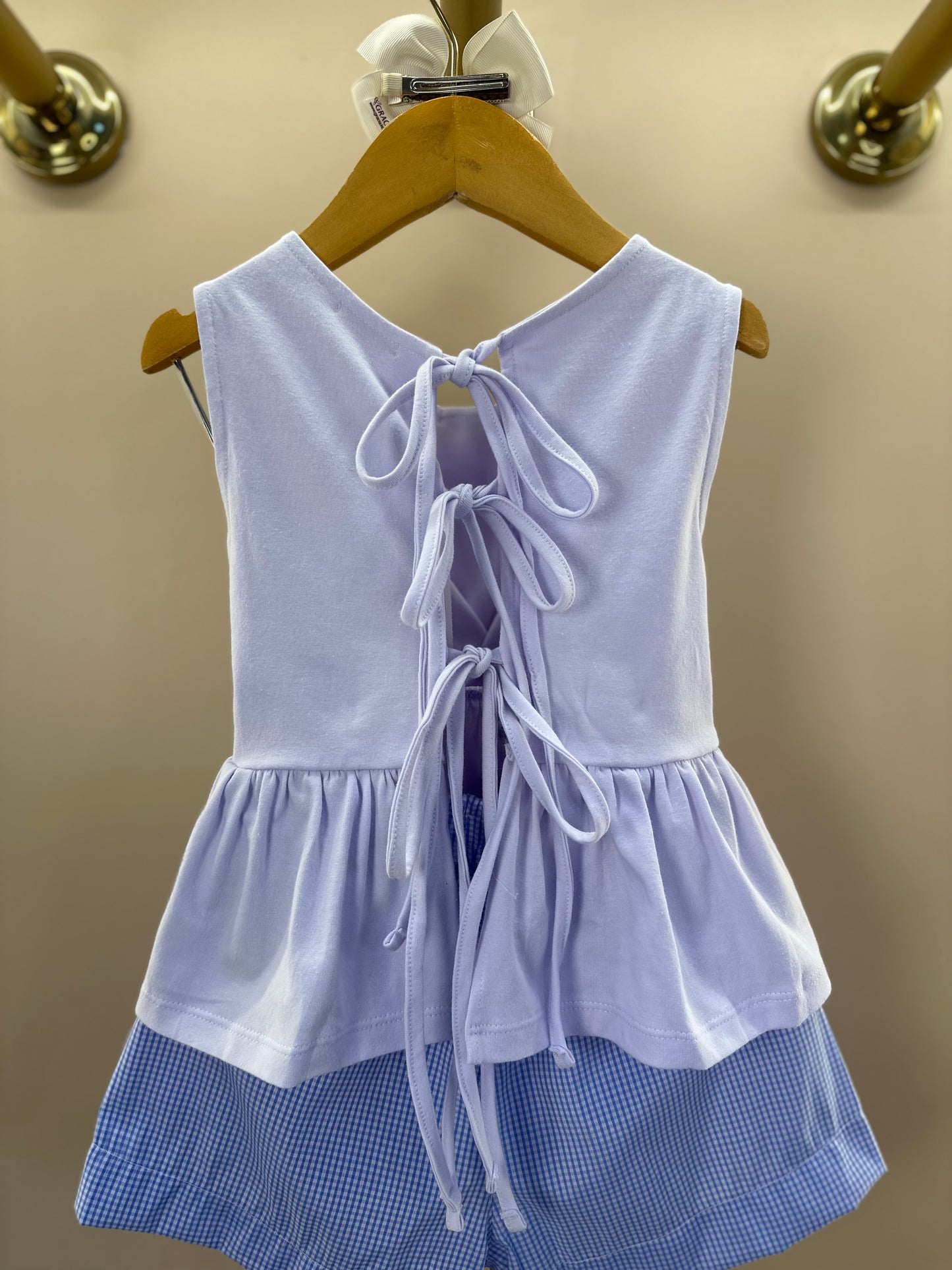 Conjunto Infantil Blusa Detalhe Laço e Shorts Aplicação de Crochê - Luluzinha