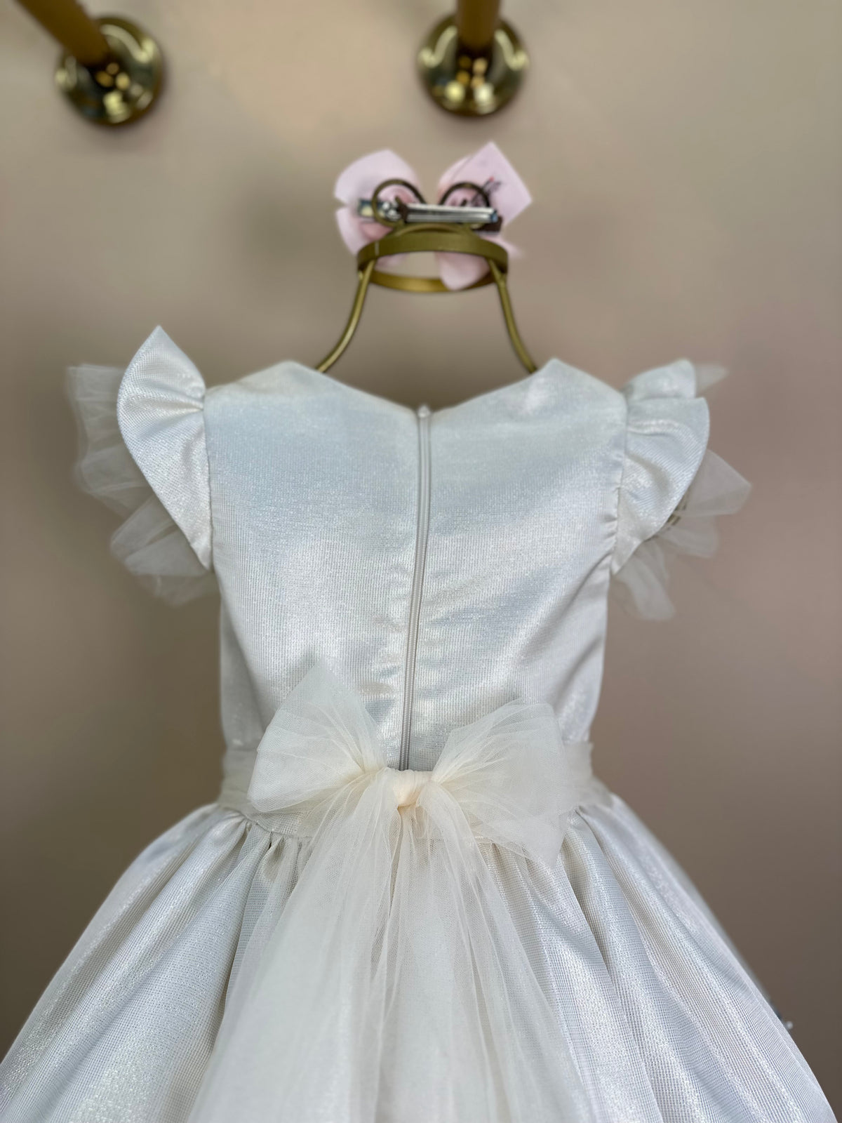 Vestido Infantil Festa Jacquard  Com Tule e Pérolas - Petit Cherie
