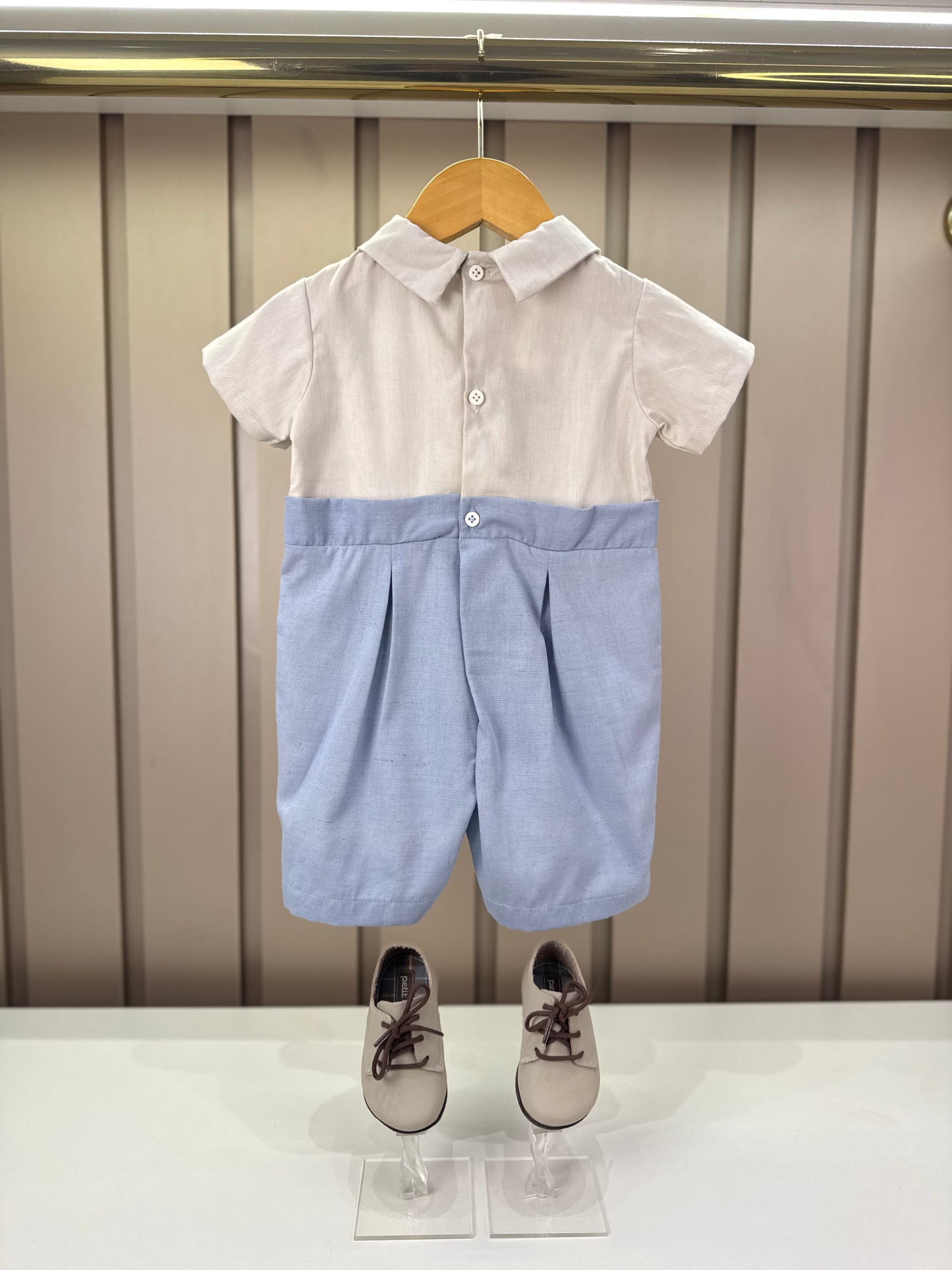 Macaquinho Bebê Clássico Cachorrinho Bordado Azul - Roana