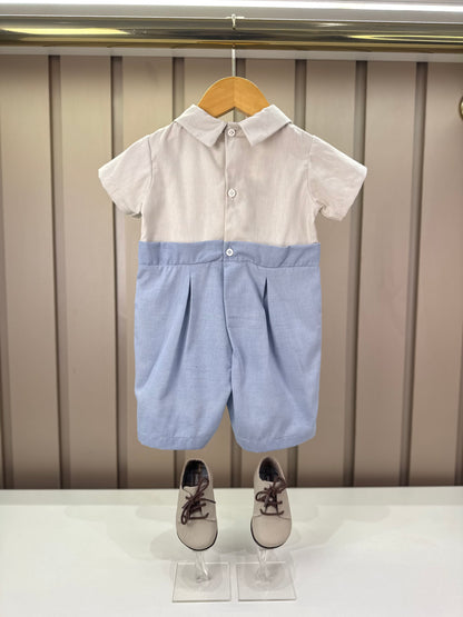 Macaquinho Bebê Clássico Cachorrinho Bordado Azul - Roana