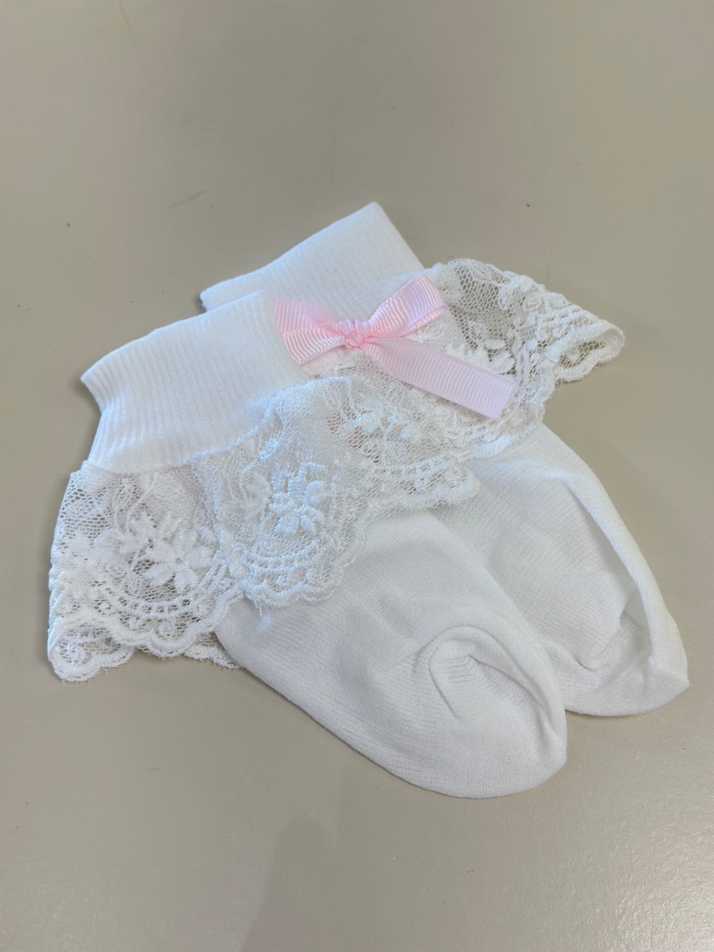 Meia Infantil Clássica Renda Lacinho Rosa Claro - Roana