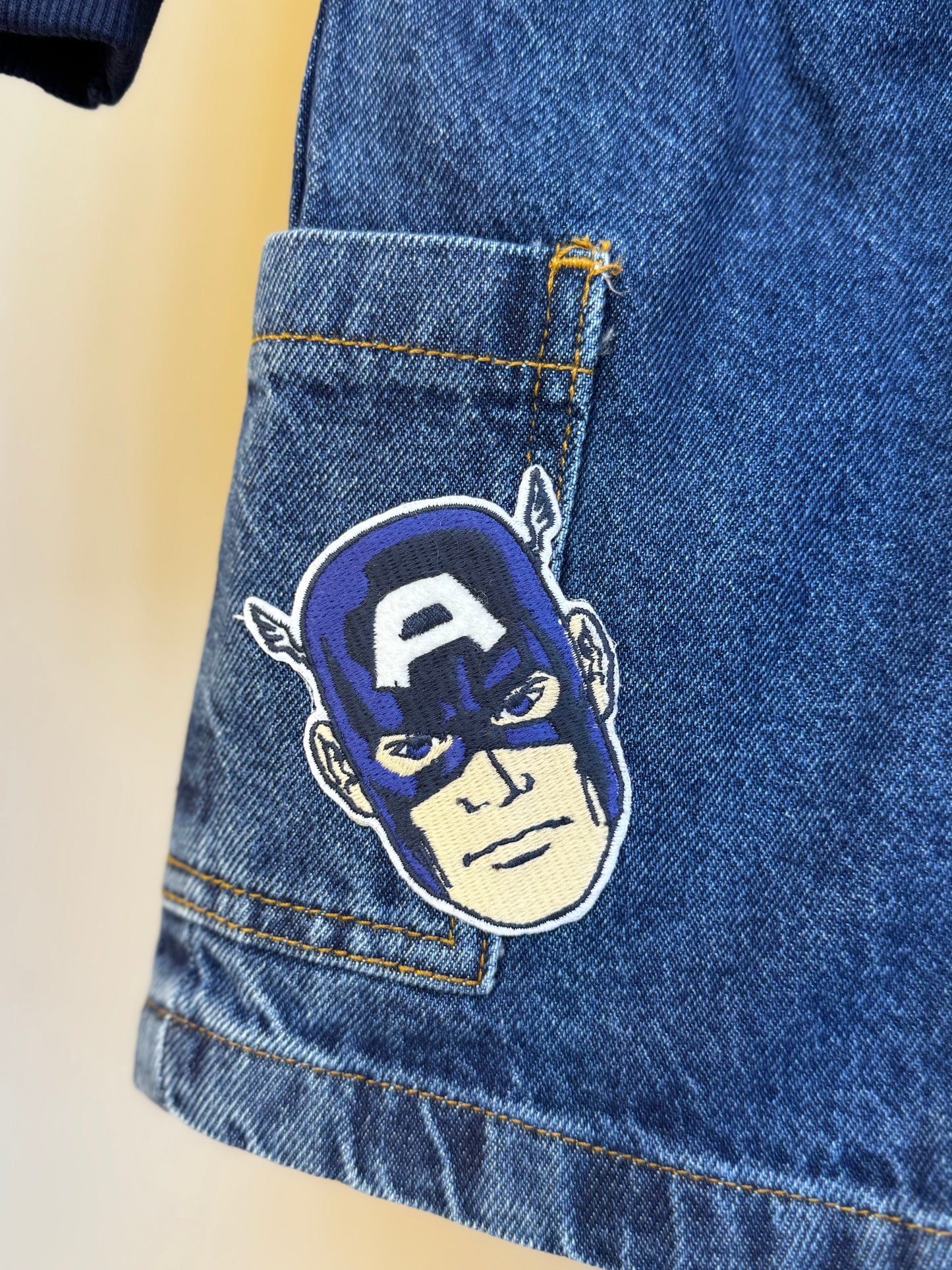 Conjunto Infantil Casaco Gola Polo e Bermuda Jeans Patchs Marvel - Youccie