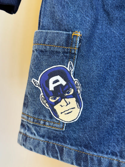 Conjunto Infantil Casaco Gola Polo e Bermuda Jeans Patchs Marvel - Youccie