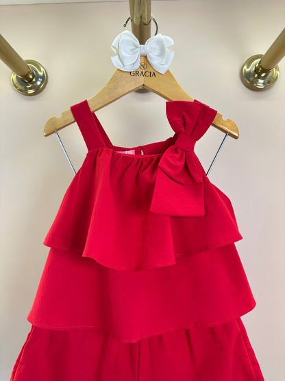 Conjunto Infantil Blusa Babado Laço Lateral e Shorts Vermelho - Mon Sucre