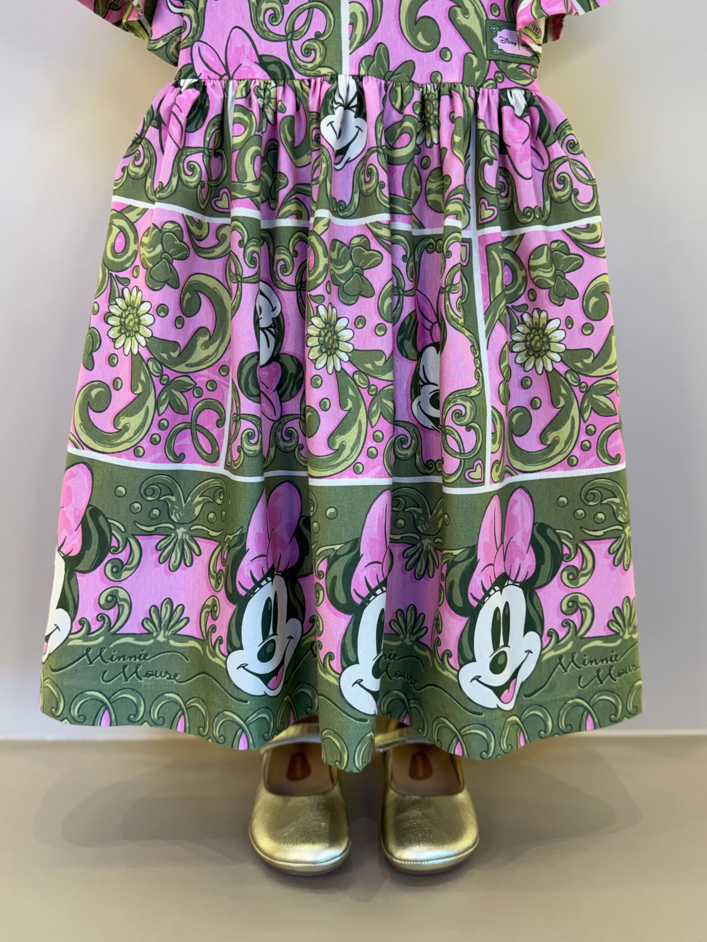 Vestido Infantil Algodão Maxi Minnie Barrado Rosa e Verde Forest - Animê