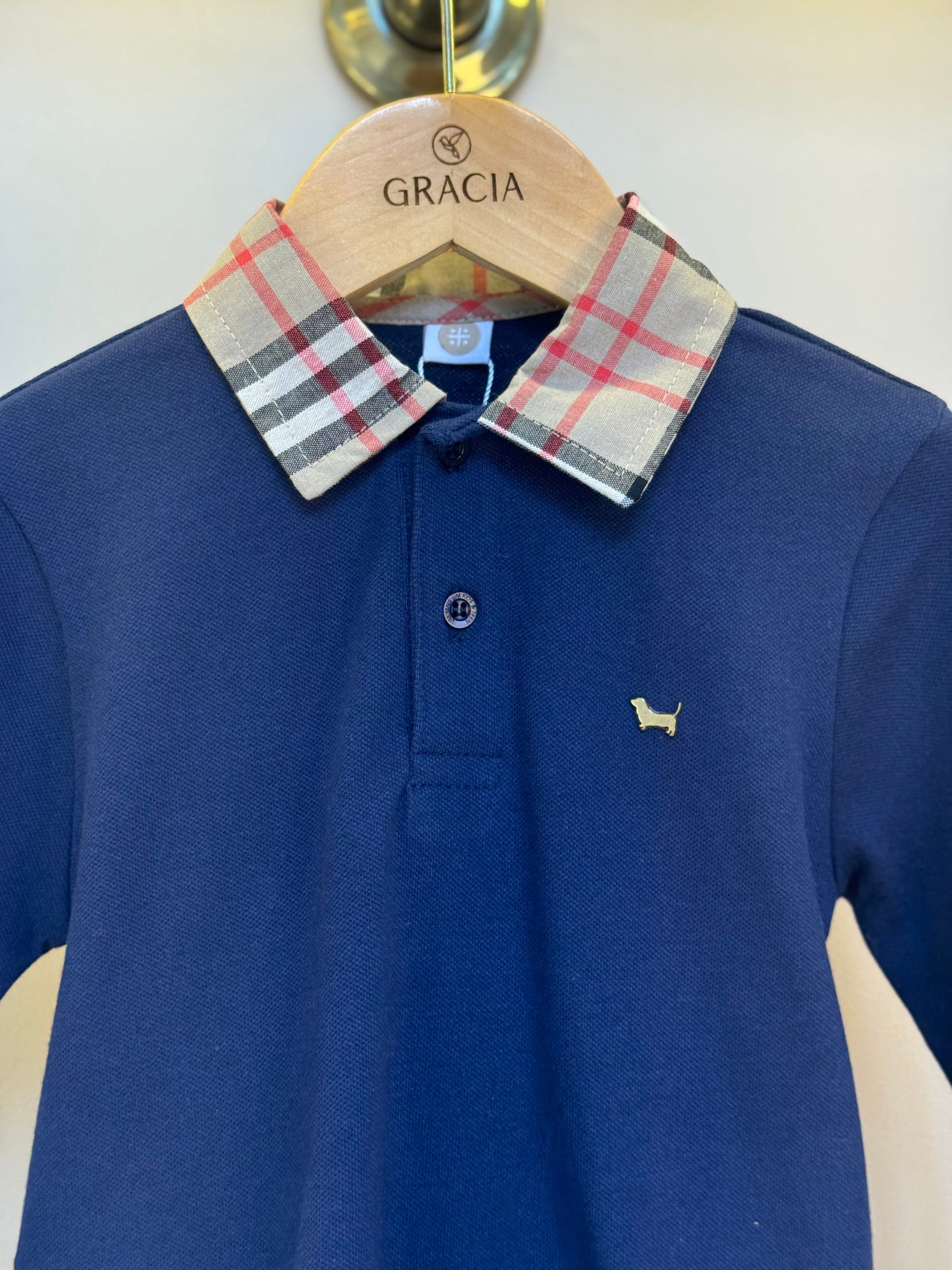 Conjunto Infantil Polo Piquet Marinho e Calça Sarja Areia - Um Mais Um