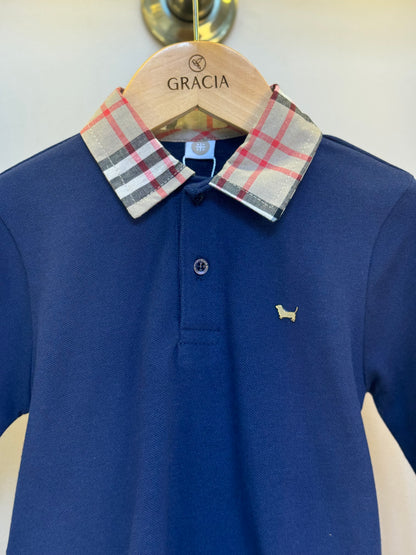 Conjunto Infantil Polo Piquet Marinho e Calça Sarja Areia - Um Mais Um