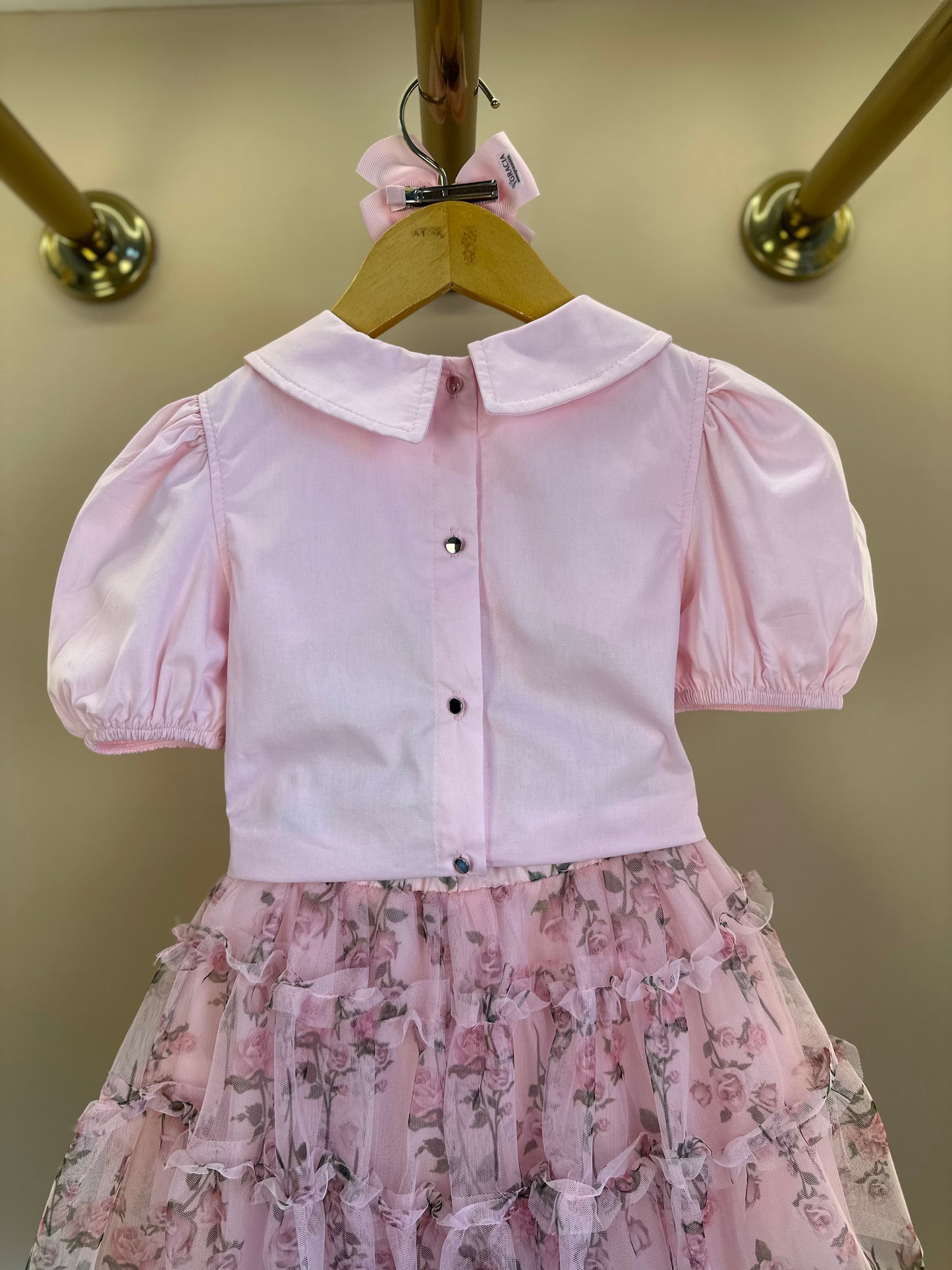 Conjunto Infantil Blusa Tricoline Golinha Patch Strass e Saia Rodada Tule Glitter Floral - Luluzinha PRÉ-VENDA