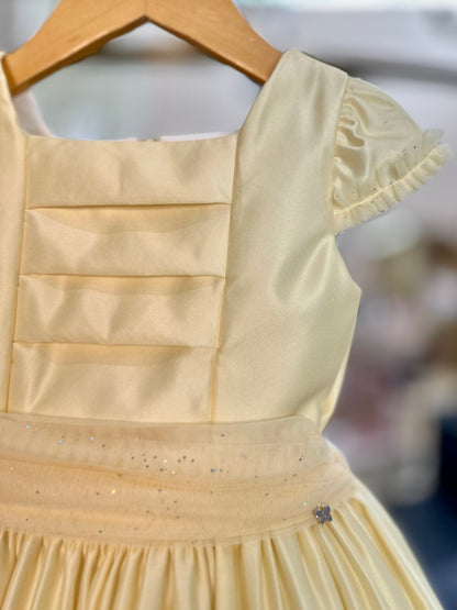 Vestido Infantil Festa Tule Flores Amarelo - Petit Cherie