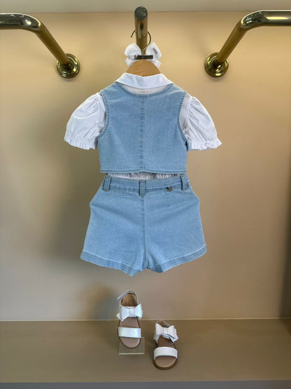 Conjunto Infantil Jeans Colete Brilho e Shorts - Gabriela Aquarela