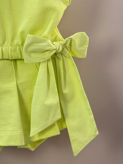 Conjunto Infantil Blusa Laços Laterais e Saia-shorts Pregas Verde Melão - Animê