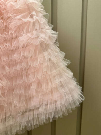 Vestido Infantil Conceito Frufru Tule Cinto Pérola Rosa Gelado - Pituchinhus