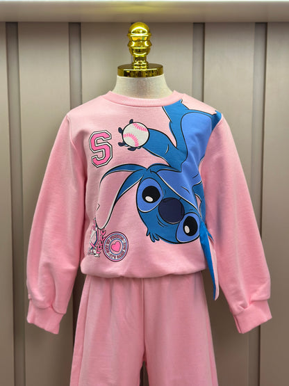 Conjunto Infantil Moletom Casaco Stitch  e Calça Rosa Blossom - Momi