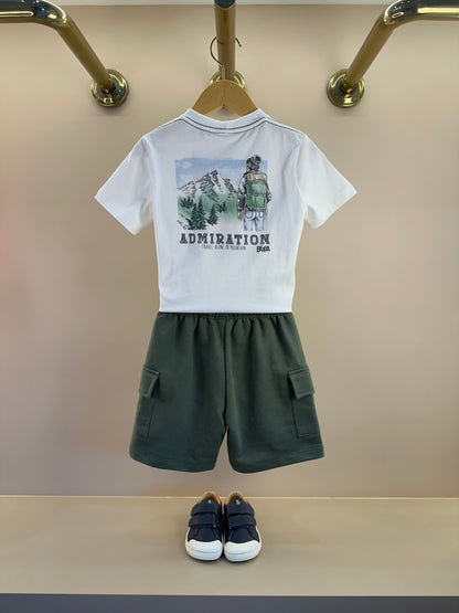 Conjunto Infantil Camiseta Silk nas Costas e Bermuda Cargo Militar Verde - Beabá