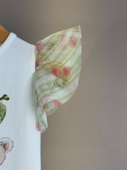 Conjunto Infantil Blusa Ursinha Em Tule e Calça Legging Cerejas - Petit Cherie
